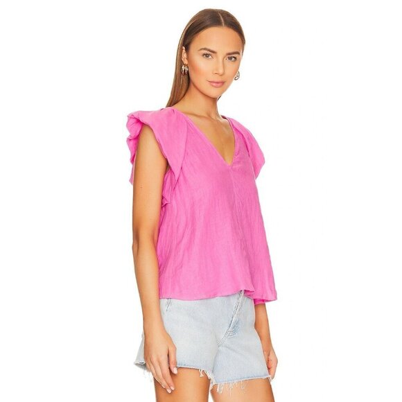 Velvet by Graham & Spencer Ava Top in Flamingo Small New Womens Linen Blouse - Picture 4 of 12